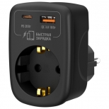разветвитель-адаптер ФОТОН USB 16А с/з 16А быстрая зарядка черный - фото в каталоге Максидом