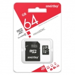 карта памяти micro SDXC SMARTBUY 64GB Class 10 с адаптером LE - фото в каталоге Максидом