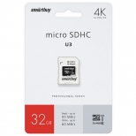 карта памяти micro SDXC SMARTBUY 32GB Class10 PRO с адаптером SD - фото в каталоге Максидом