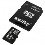 карта памяти micro SDHC SMARTBUY 32GB Class 10 с адаптером SD LE - фото в каталоге Максидом