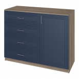 комод 1 дверь 4 ящика Trisha Base 934x1200x440мм МДФ/ЛДСП глубокий синий/дуб чанкли - фото в каталоге Максидом