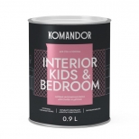 краска в/д KOMANDOR Interior Kids&Bedroom матовая интерьерная 0,9 л бесцветная, арт.S1303003001 - фото в каталоге Максидом