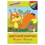 картон цветной ЮНЛАНДИЯ Бельчонок А4 10л 10цв в папке - фото в каталоге Максидом