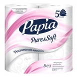 бумага туалетная PAPIA Pure&Soft 4 шт/уп. 5-слойные 140 листов без аромата - фото в каталоге Максидом