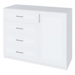 комод 1 дверь 4 ящика Trisha Base 934x1200x440мм МДФ/ЛДСП белый мат/белый шагрень - фото в каталоге Максидом