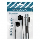 наушники вкладыши с микрофоном проводные ERGOLUX ELX-WHP01P-С02 черный - фото в каталоге Максидом